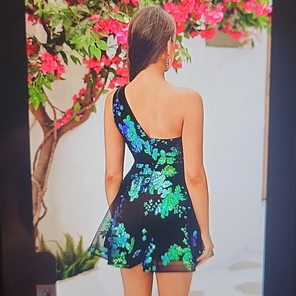 Shein blue green sequence asymmetrical dress - Picture 3 of 6